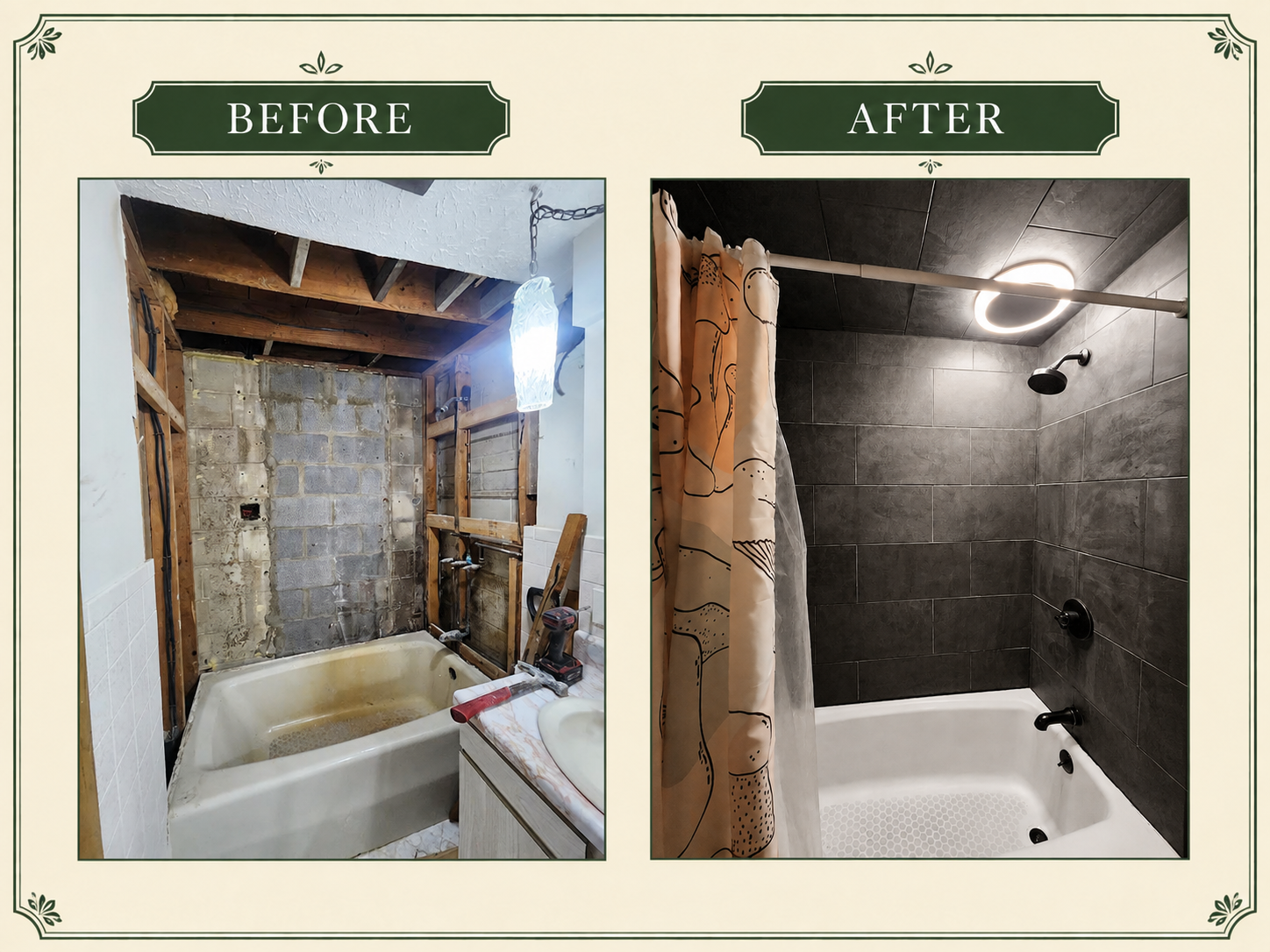 Dark tile bathroom renovation — Society's Project